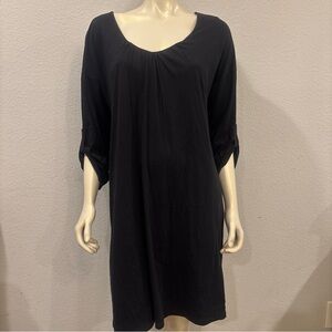 Garnet Hill Dress Women Medium Black 3/4 Sleeve 100% Cotton Minimalist